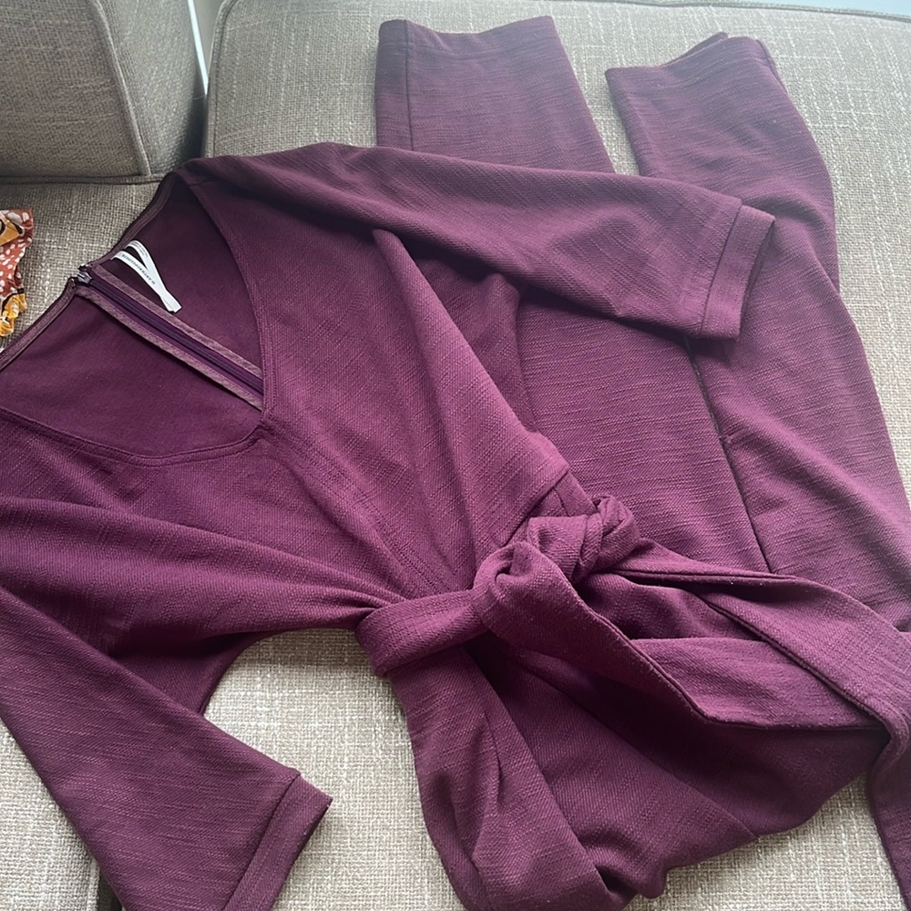 NWOT Anthropologie Sutton Ponte Deep V-neck Plum Knit Jumpsuit, Purple, Size XS